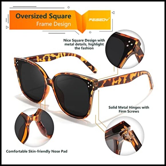 Oversized Polarized Sunglasses with UV400 Protection, Square Frame main image 6